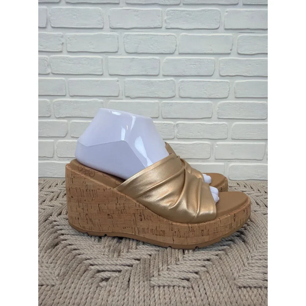 Blowfish Malibu Gold Platform Wedge Sandals Cork Sole Size 9